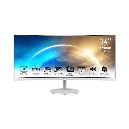 MSI 34 PRO MP341CQW 3440x1440 (UWQHD) 21:9 CURVE 1500R VA 100HZ 1MS FREESYNC BEYAZ MONITOR