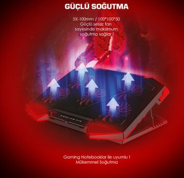 Addison Rampage AD-RC5 Siyah 5 Fan ve 2 Usb 15-17 Notebook Soğutucu Stand