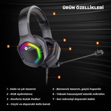 Lenovo Lecoo HT403 USB Kulak Üstü Rgb Led Aydınlatmalı Siyah Kablolu Gaming Kulaklık