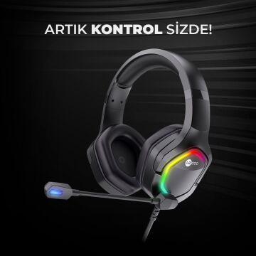 Lenovo Lecoo HT403 USB Kulak Üstü Rgb Led Aydınlatmalı Siyah Kablolu Gaming Kulaklık