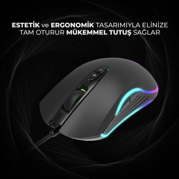 Lenovo Lecoo MS108 6400 DPI 7 Tuşlu Kablolu Rgb Led Aydınlatmalı Siyah Gaming Mouse