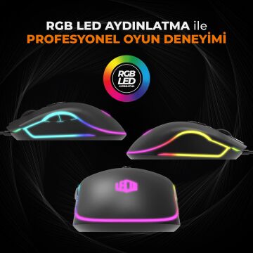 Lenovo Lecoo MS108 6400 DPI 7 Tuşlu Kablolu Rgb Led Aydınlatmalı Siyah Gaming Mouse