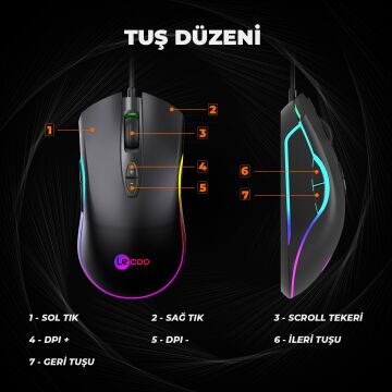 Lenovo Lecoo MS108 6400 DPI 7 Tuşlu Kablolu Rgb Led Aydınlatmalı Siyah Gaming Mouse
