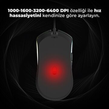 Lenovo Lecoo MS108 6400 DPI 7 Tuşlu Kablolu Rgb Led Aydınlatmalı Siyah Gaming Mouse