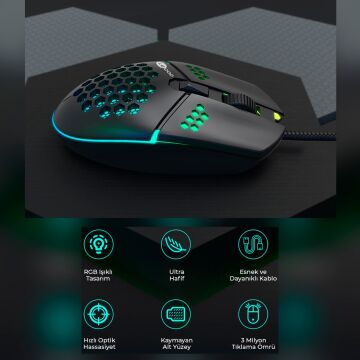 Lenovo Lecoo MS105 3200 DPI 6 Tuşlu Kablolu Rgb Led Aydınlatmalı Siyah Gaming Mouse