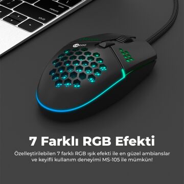 Lenovo Lecoo MS105 3200 DPI 6 Tuşlu Kablolu Rgb Led Aydınlatmalı Siyah Gaming Mouse