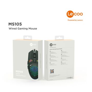 Lenovo Lecoo MS105 3200 DPI 6 Tuşlu Kablolu Rgb Led Aydınlatmalı Siyah Gaming Mouse
