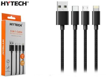 Hytech HY-X515 1.2M 3A MicroUSB+Lightning+TypeC 3 in 1 Siyah Şarj Kablosu
